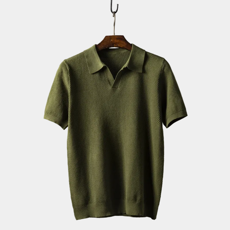 Men's Textured Knit Polo Shirt | Short Sleeve Classic Collar