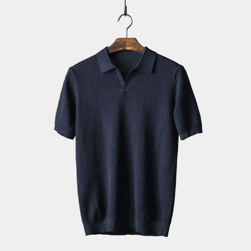 Men's Textured Knit Polo Shirt | Short Sleeve Classic Collar