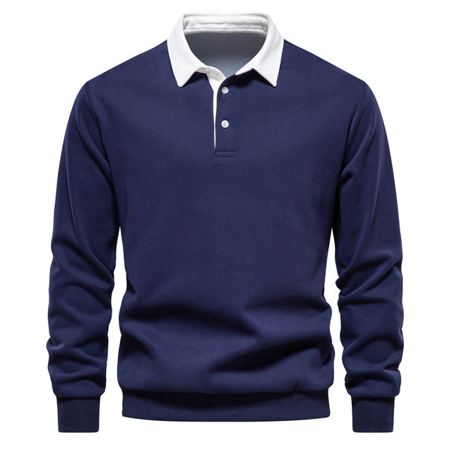 Polo homme à manches longues et col contrastant