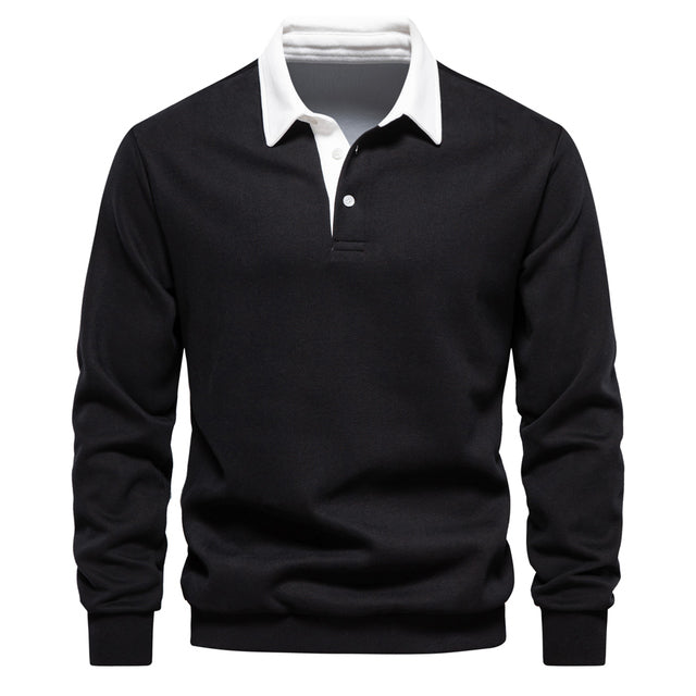Polo homme à manches longues et col contrastant