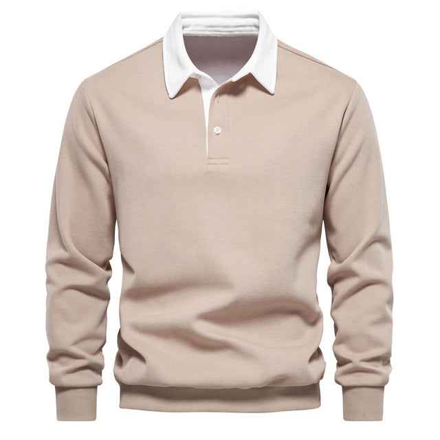 Polo homme à manches longues et col contrastant