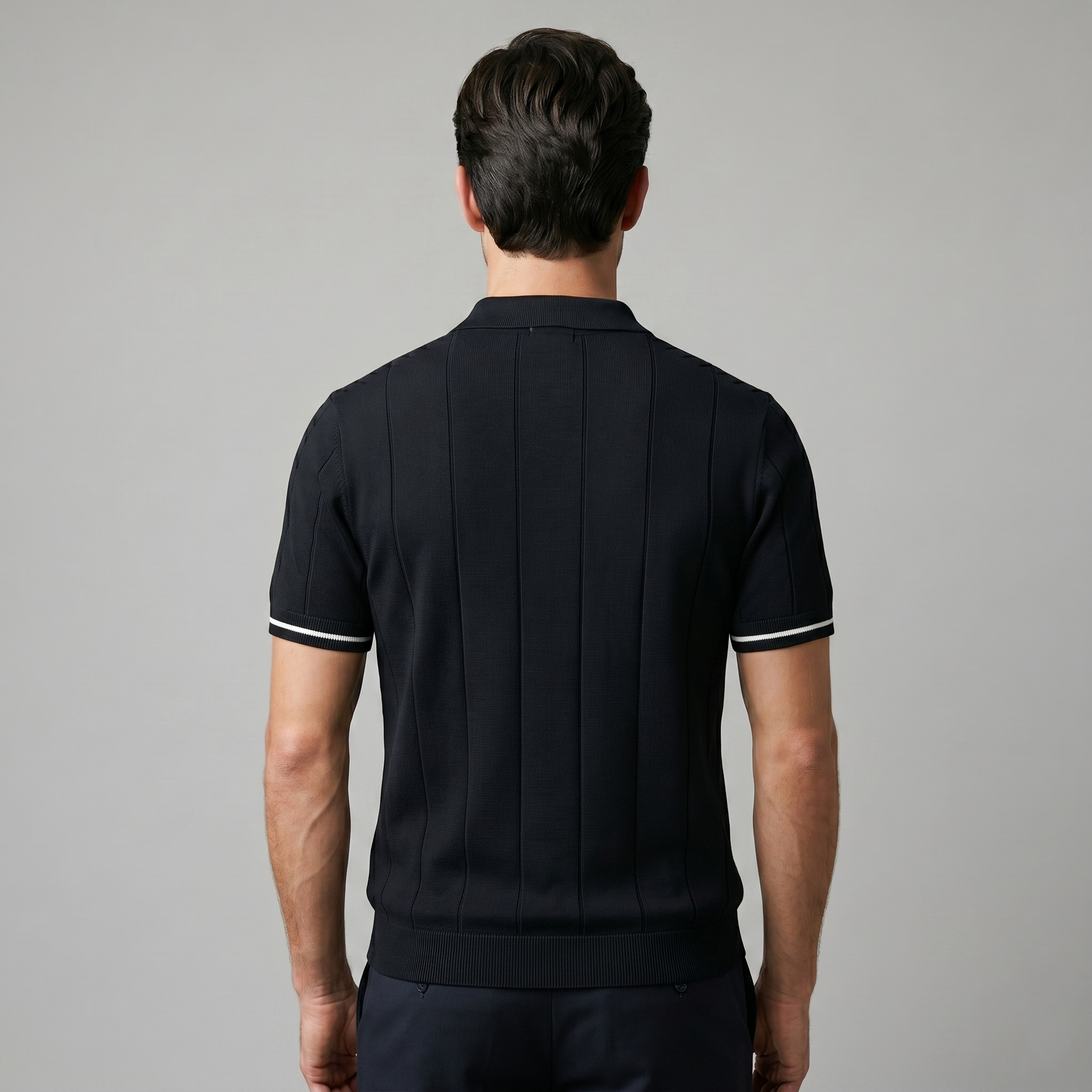 Men's Ribbed Quarter-Zip Polo Shirt with Contrast Trim