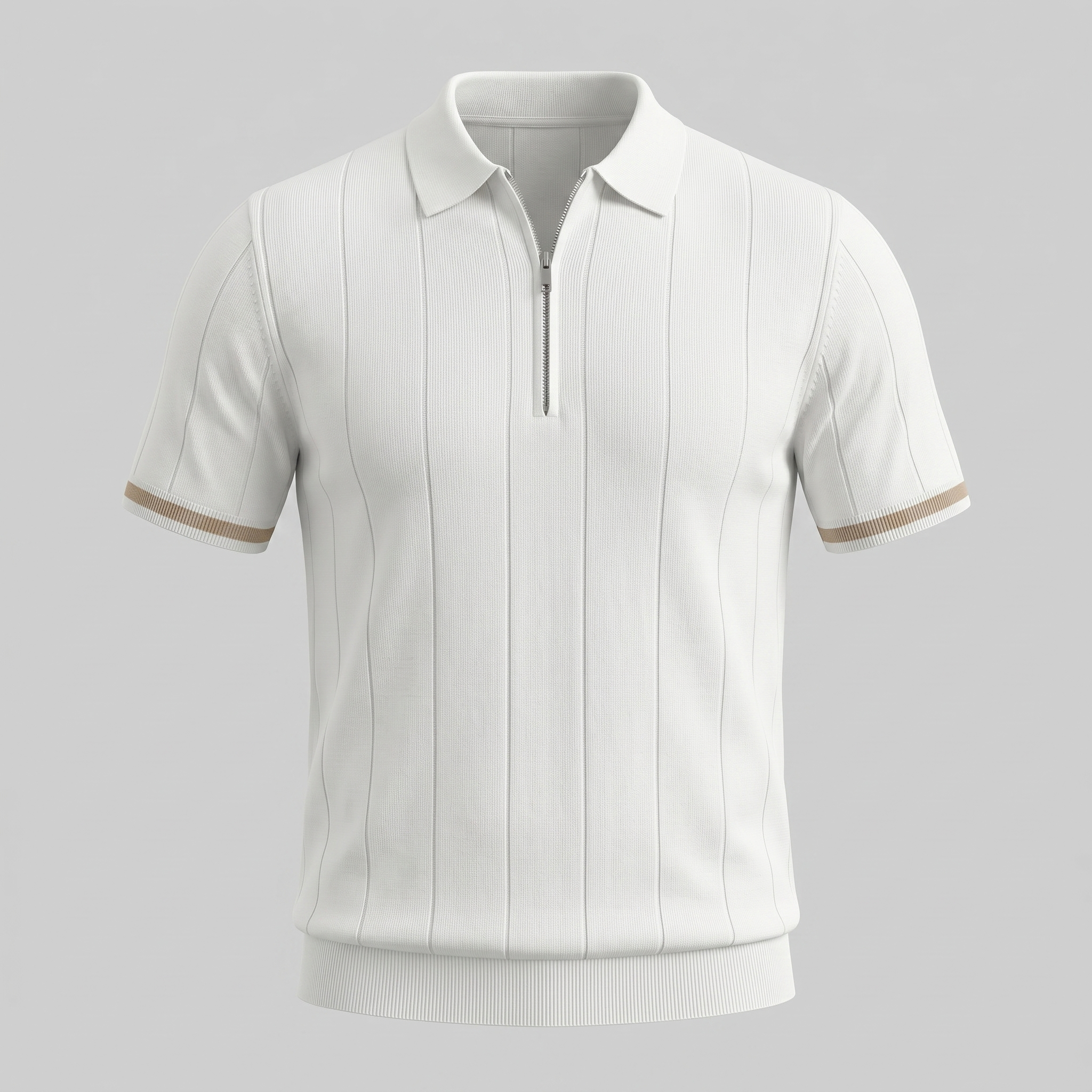 Men's Ribbed Quarter-Zip Polo Shirt with Contrast Trim