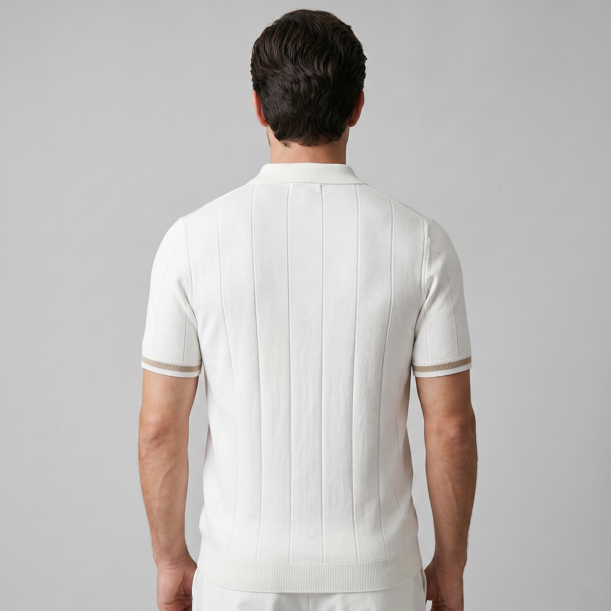 Men's Ribbed Quarter-Zip Polo Shirt with Contrast Trim