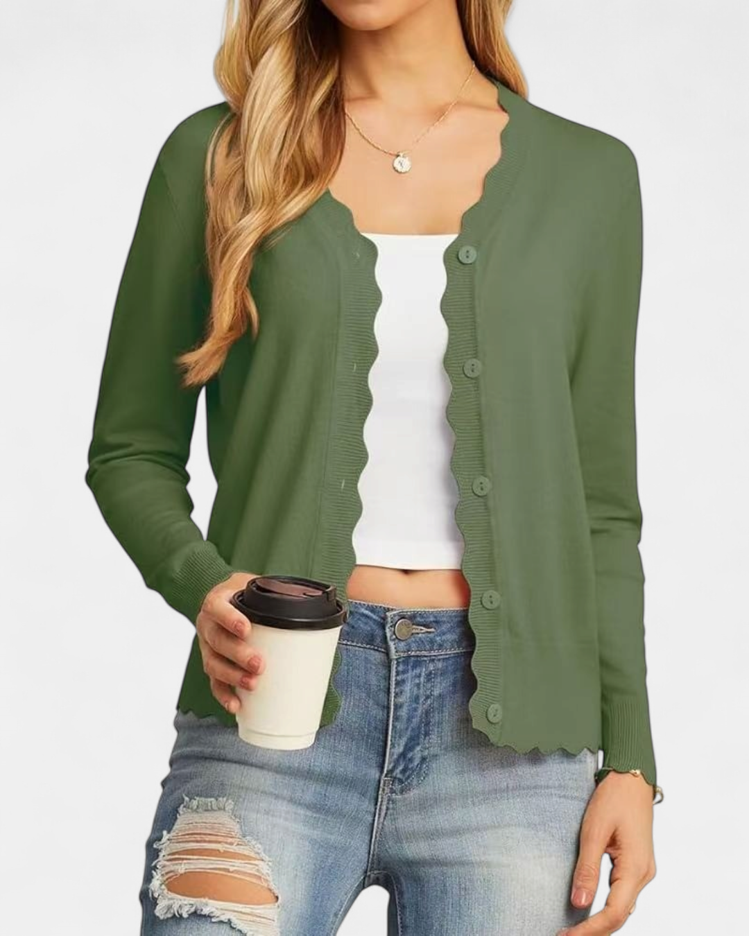 Women's Scallop Edge Button-Up Cardigan
