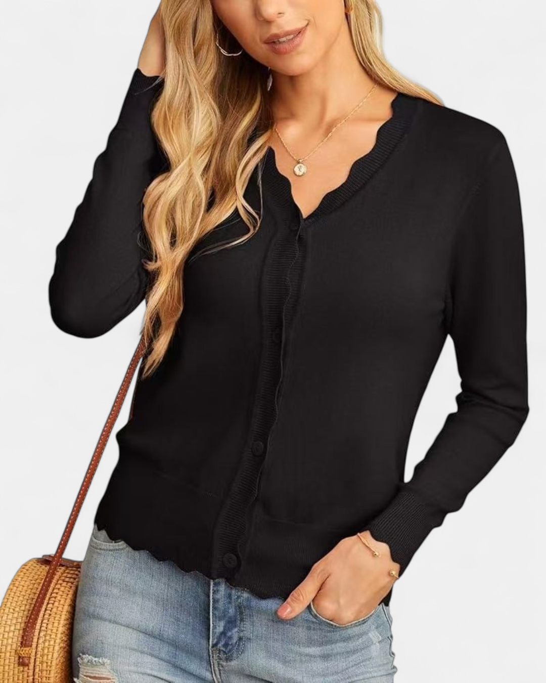 Women's Scallop Edge Button-Up Cardigan