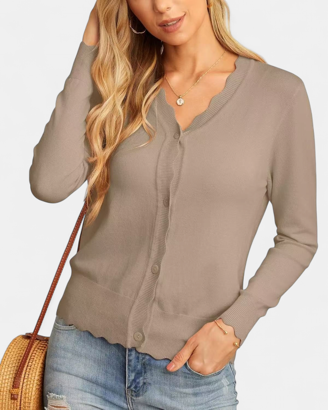 Women's Scallop Edge Button-Up Cardigan