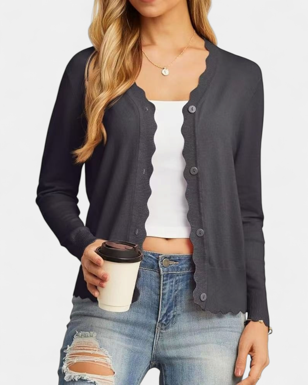 Women's Scallop Edge Button-Up Cardigan
