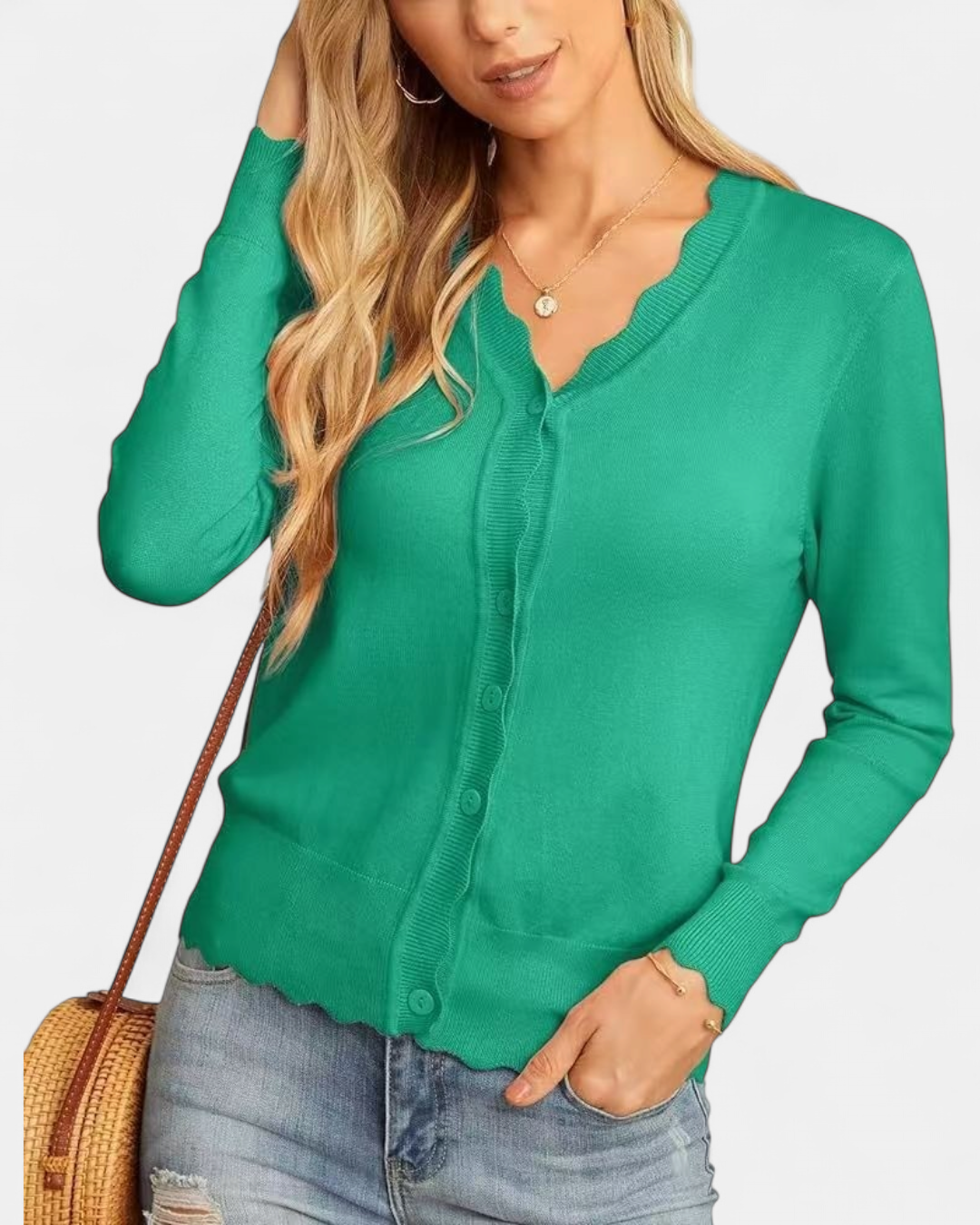 Women's Scallop Edge Button-Up Cardigan