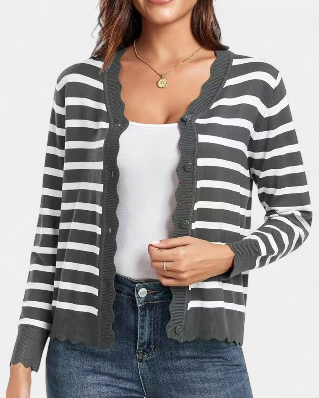 Women's Scallop Edge Button-Up Cardigan