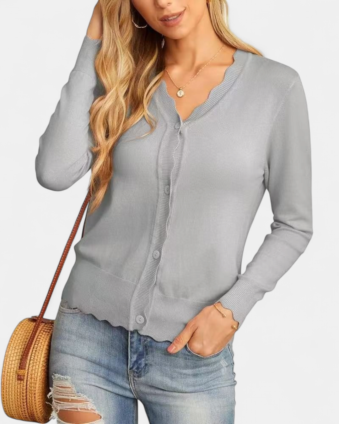 Women's Scallop Edge Button-Up Cardigan