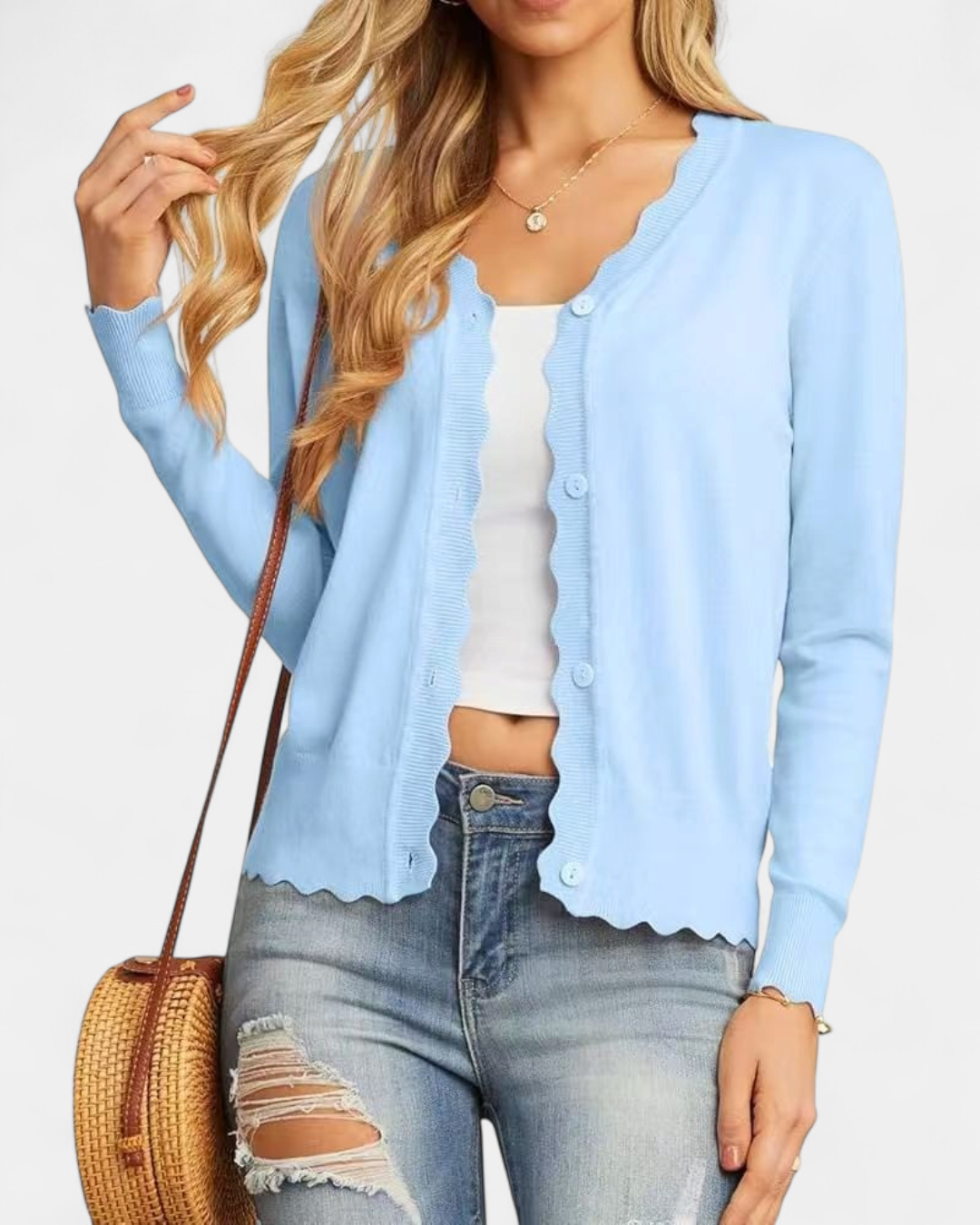 Women's Scallop Edge Button-Up Cardigan