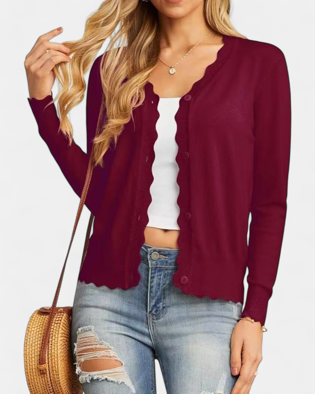 Women's Scallop Edge Button-Up Cardigan