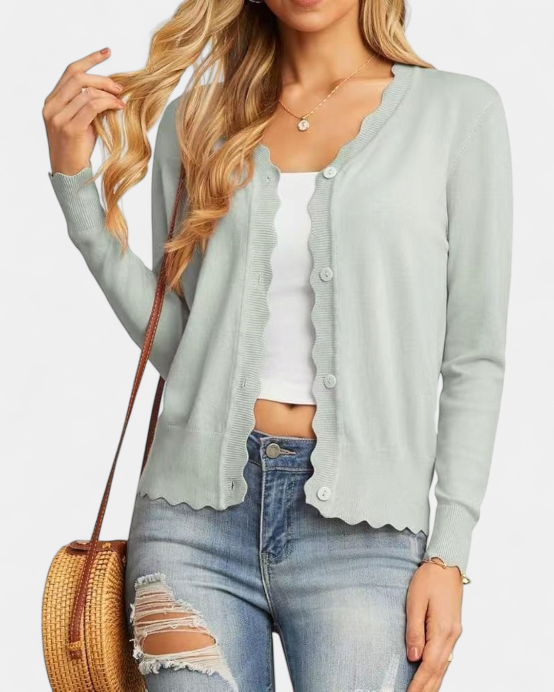 Women's Scallop Edge Button-Up Cardigan