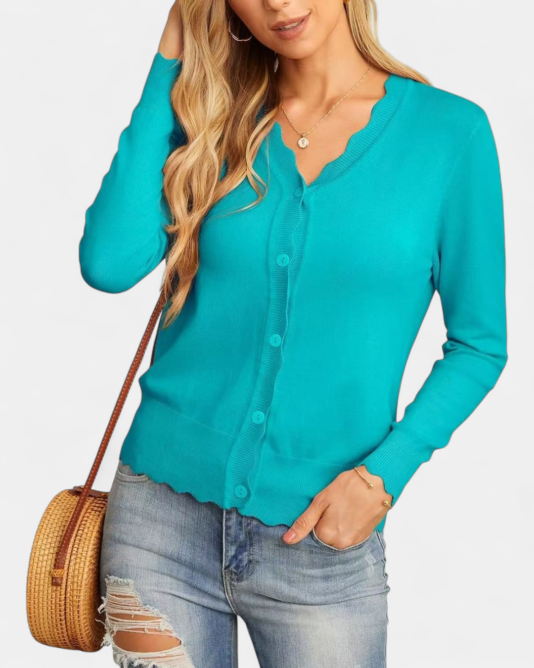 Women's Scallop Edge Button-Up Cardigan