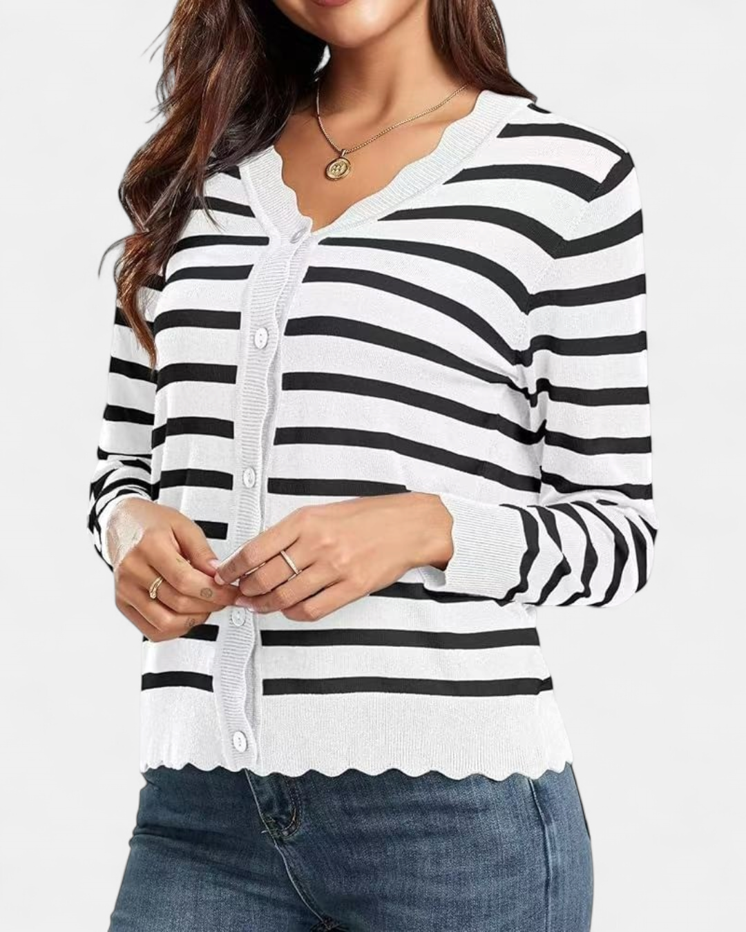 Women's Scallop Edge Button-Up Cardigan