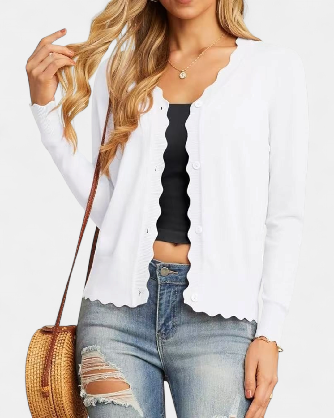 Women's Scallop Edge Button-Up Cardigan