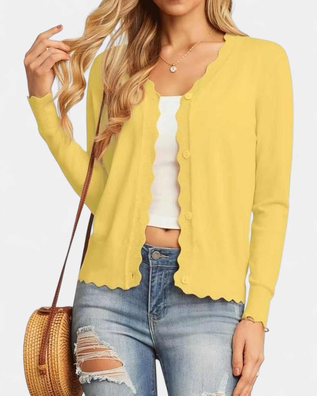 Women's Scallop Edge Button-Up Cardigan