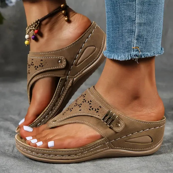Orthopaedic Wedge Flip-Flop Sandals with Buckle Detail