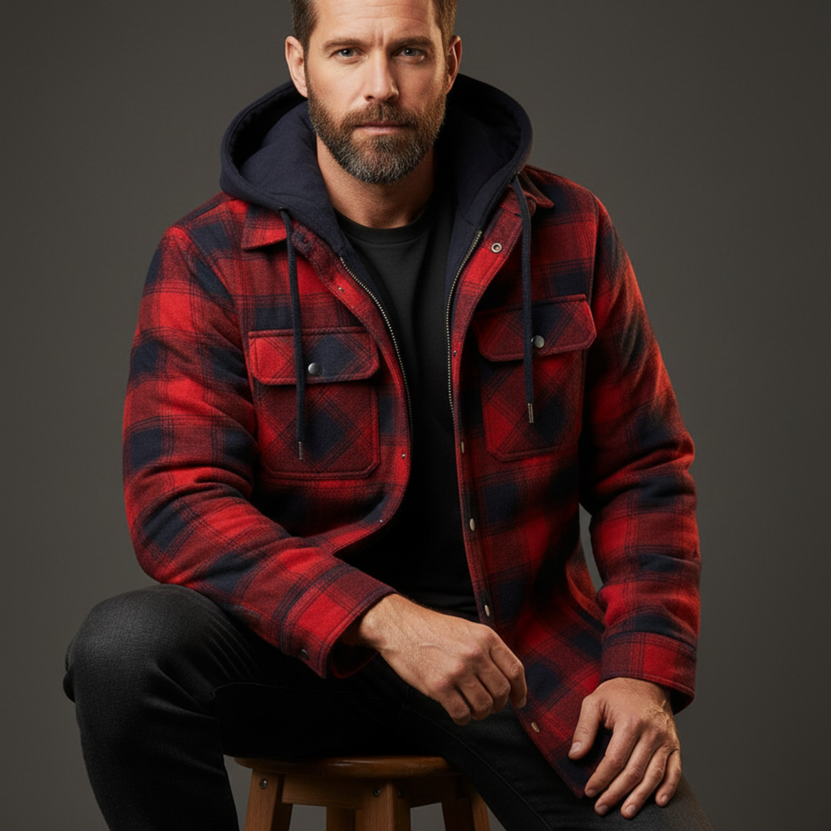 Men's Hooded Flannel Jacket with Quilted Lining