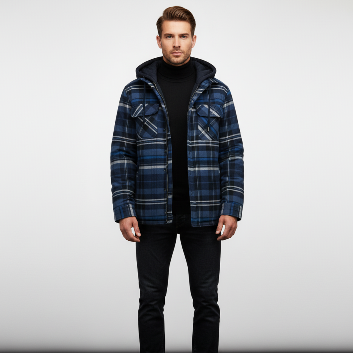 Men's Hooded Flannel Jacket with Quilted Lining