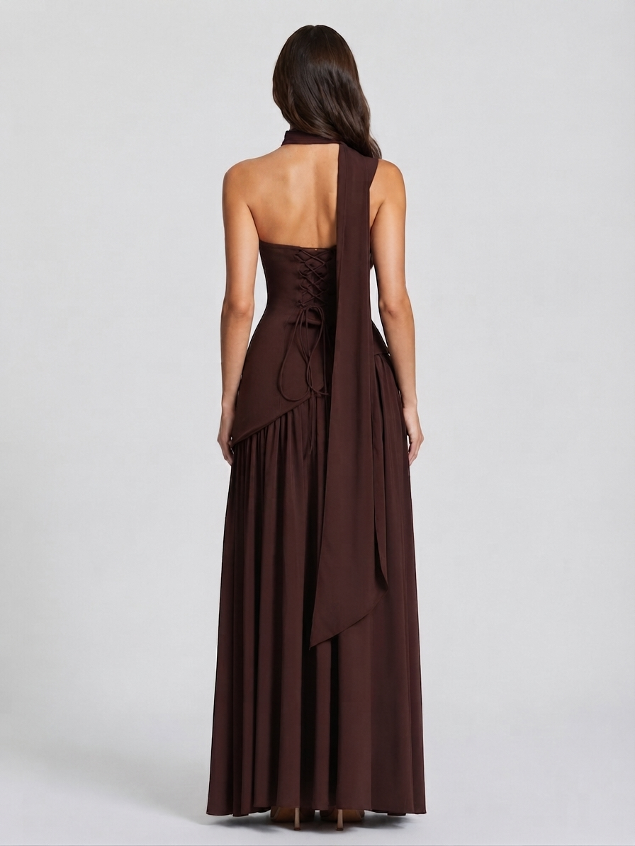 Robe longue corset pour femme à fente haute | Robe de soirée sans manches