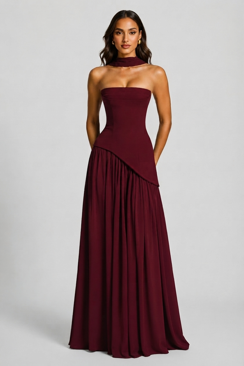 Robe longue corset pour femme à fente haute | Robe de soirée sans manches