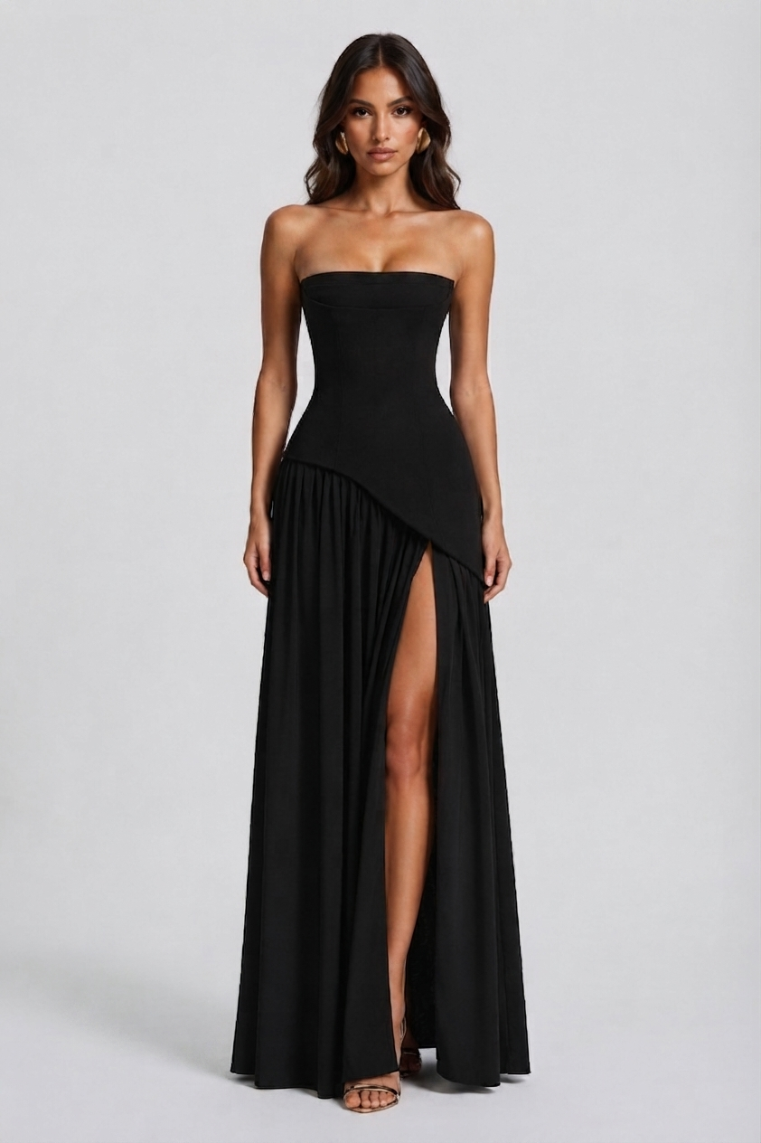 Robe longue corset pour femme à fente haute | Robe de soirée sans manches