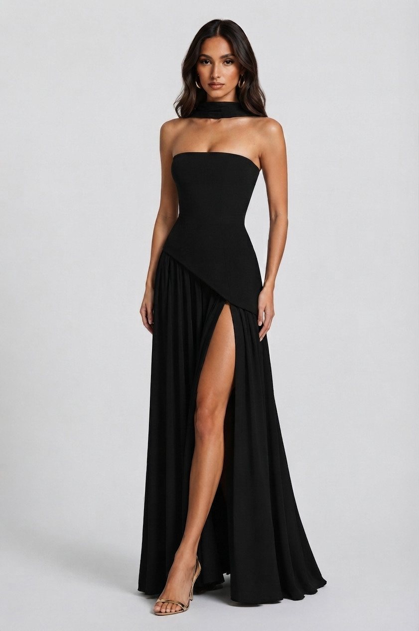 Robe longue corset pour femme à fente haute | Robe de soirée sans manches