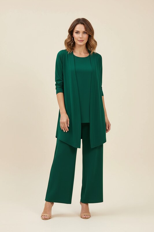 Women's Three-Piece Wide-Leg Trouser and Cardigan Set