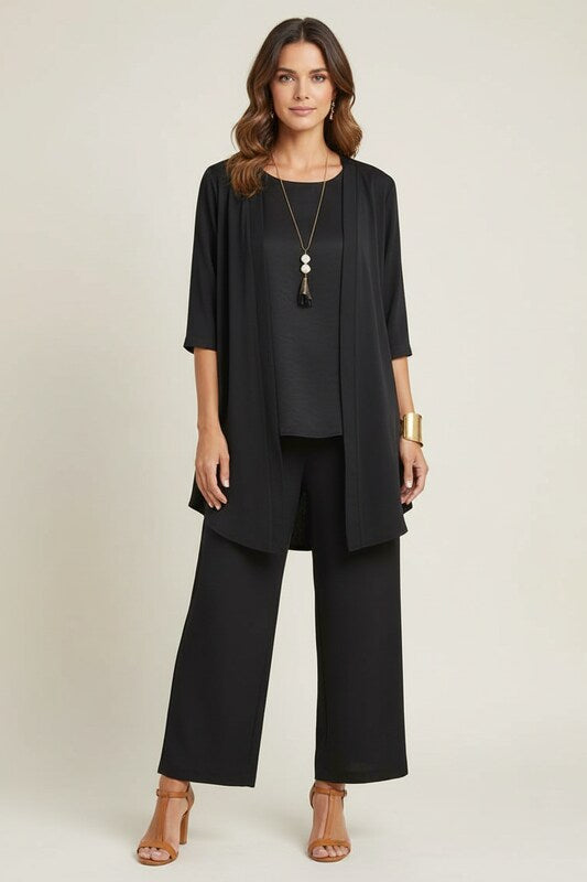 Women's Three-Piece Wide-Leg Trouser and Cardigan Set
