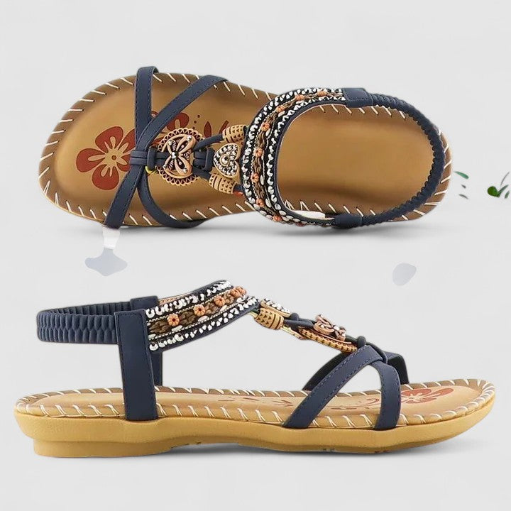 Comfort Sandals with Beaded Toe Ring Strap