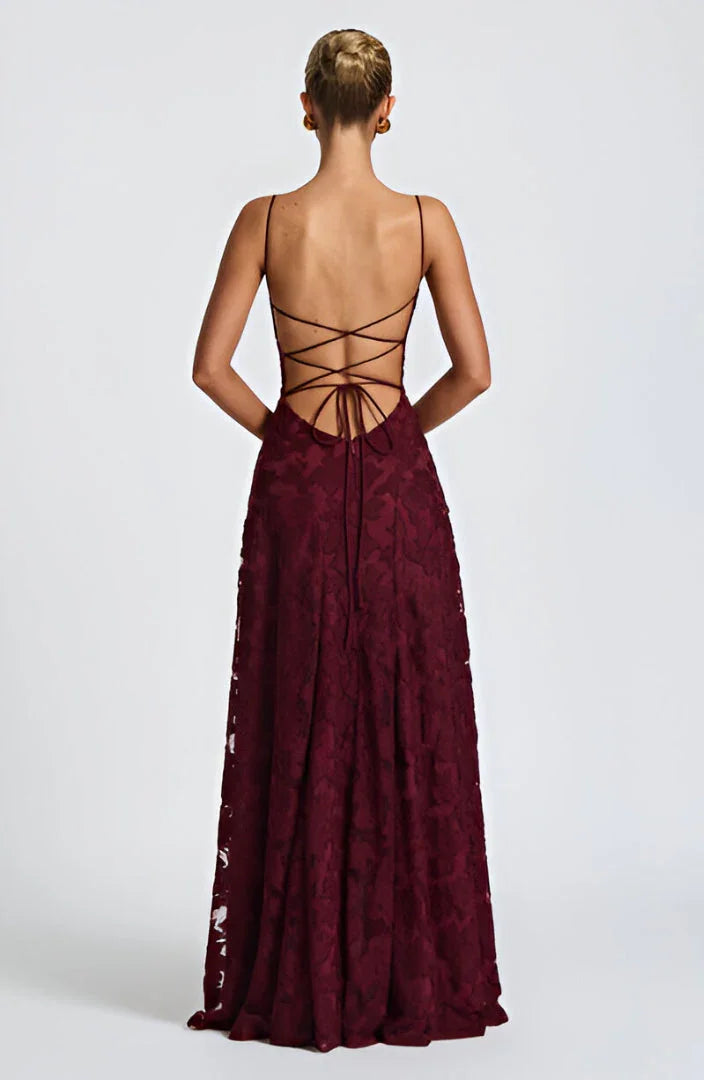 Women's Lace A-Line Maxi Dress with Thin Straps