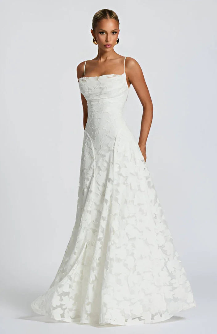 Women's Lace A-Line Maxi Dress with Thin Straps
