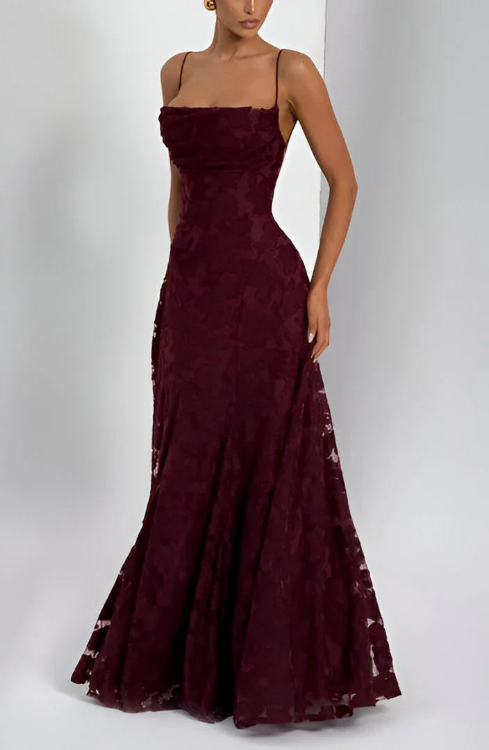 Women's Lace A-Line Maxi Dress with Thin Straps