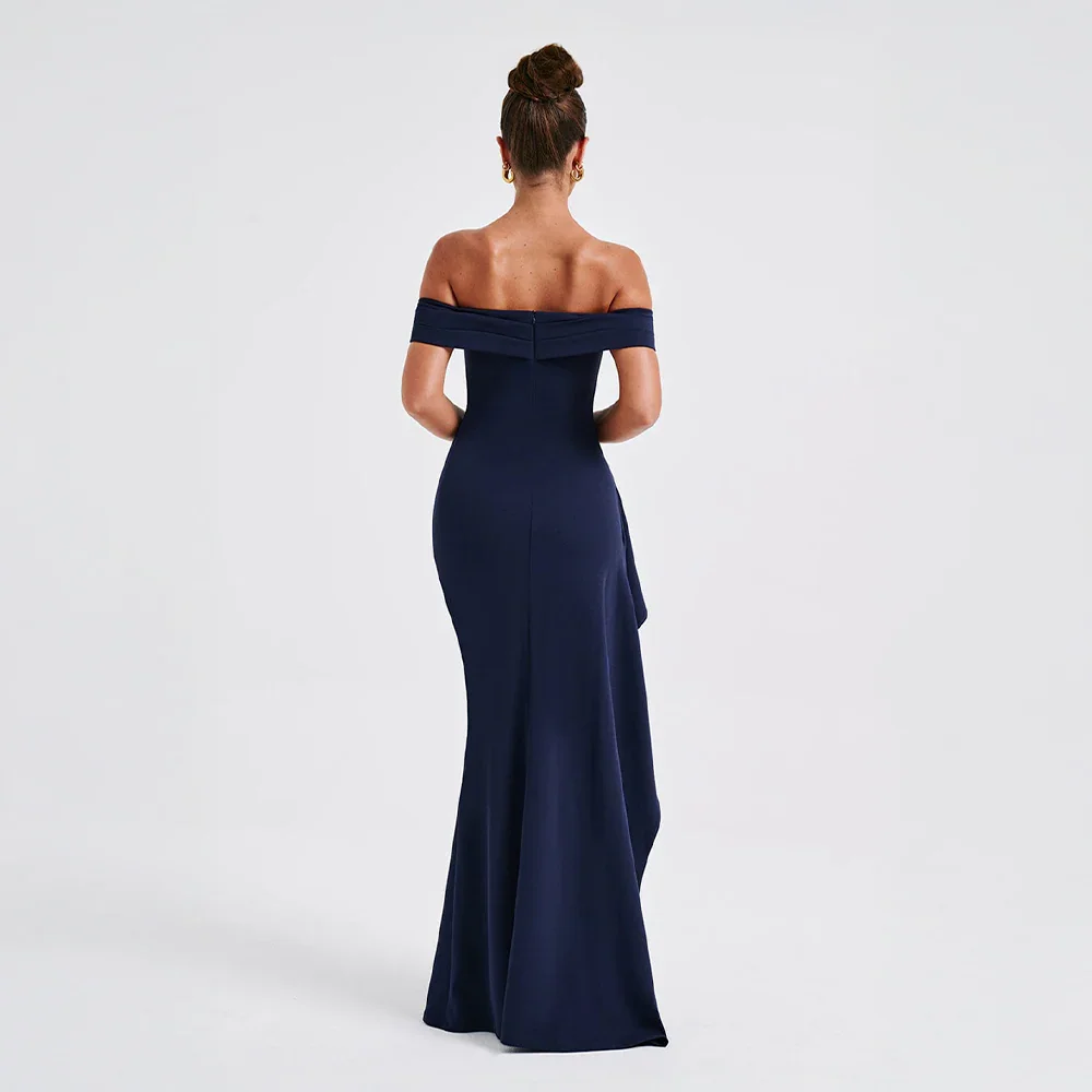 Women's Off Shoulder Maxi Dress with Thigh Slit