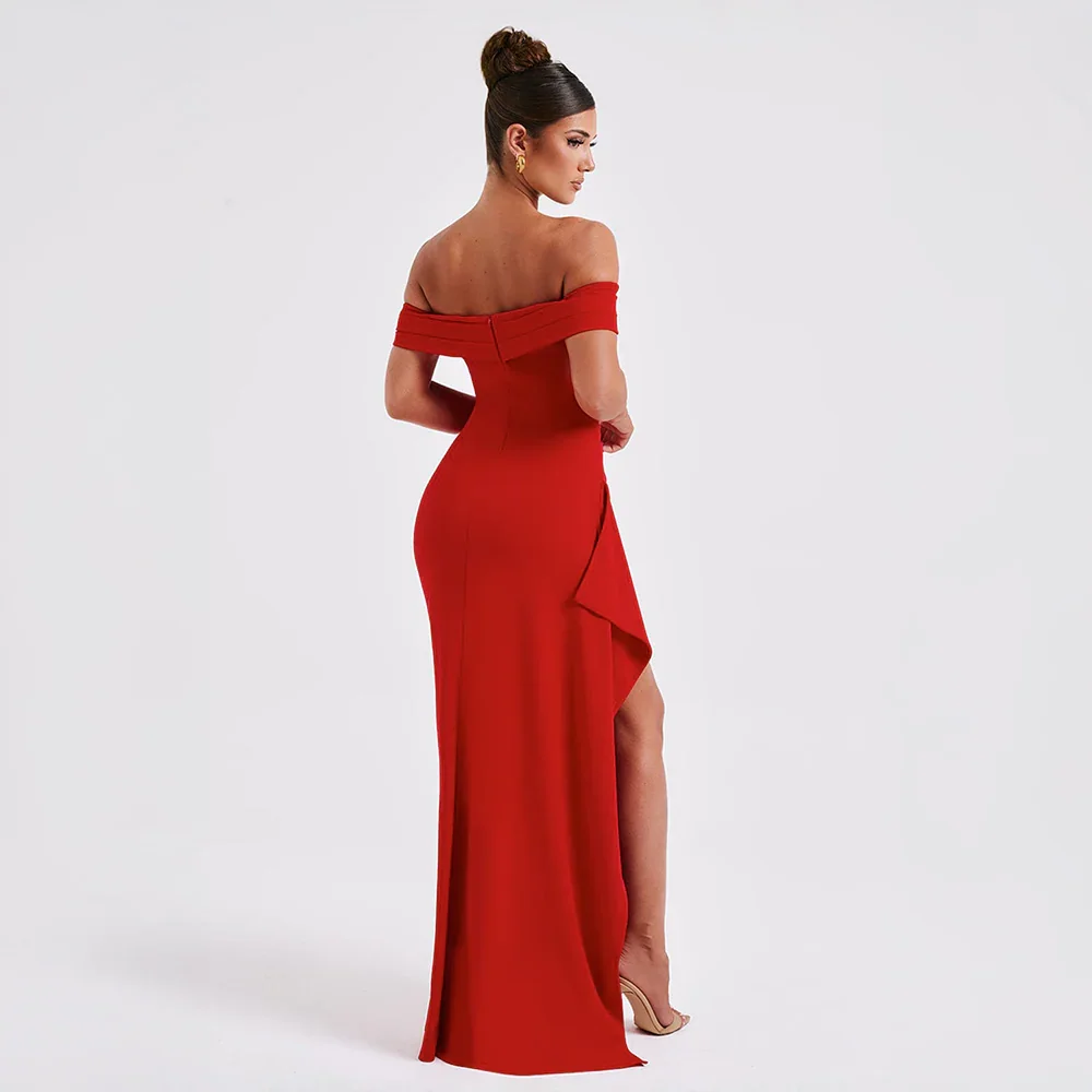 Women's Off Shoulder Maxi Dress with Thigh Slit