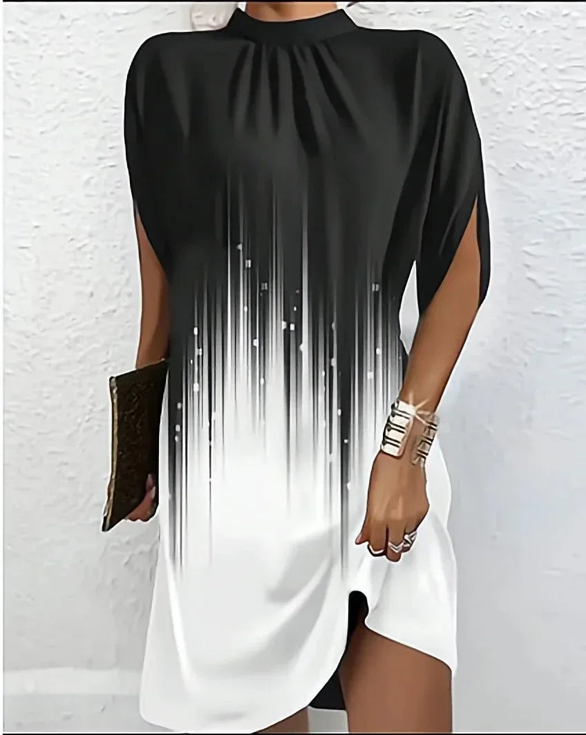 Shift Dress with Mock Neck and Batwing Sleeves