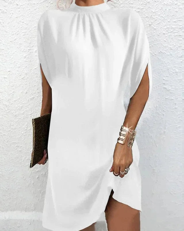 Shift Dress with Mock Neck and Batwing Sleeves