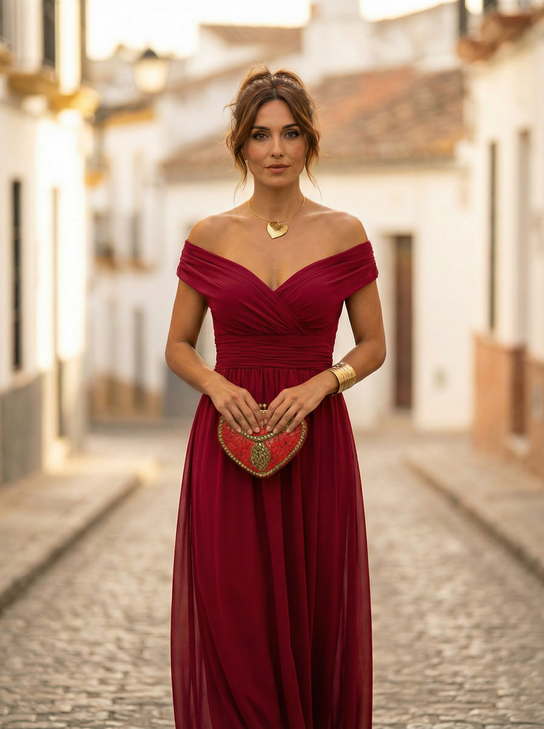 Women's Off-Shoulder Maxi Evening Dress with Tie Waist