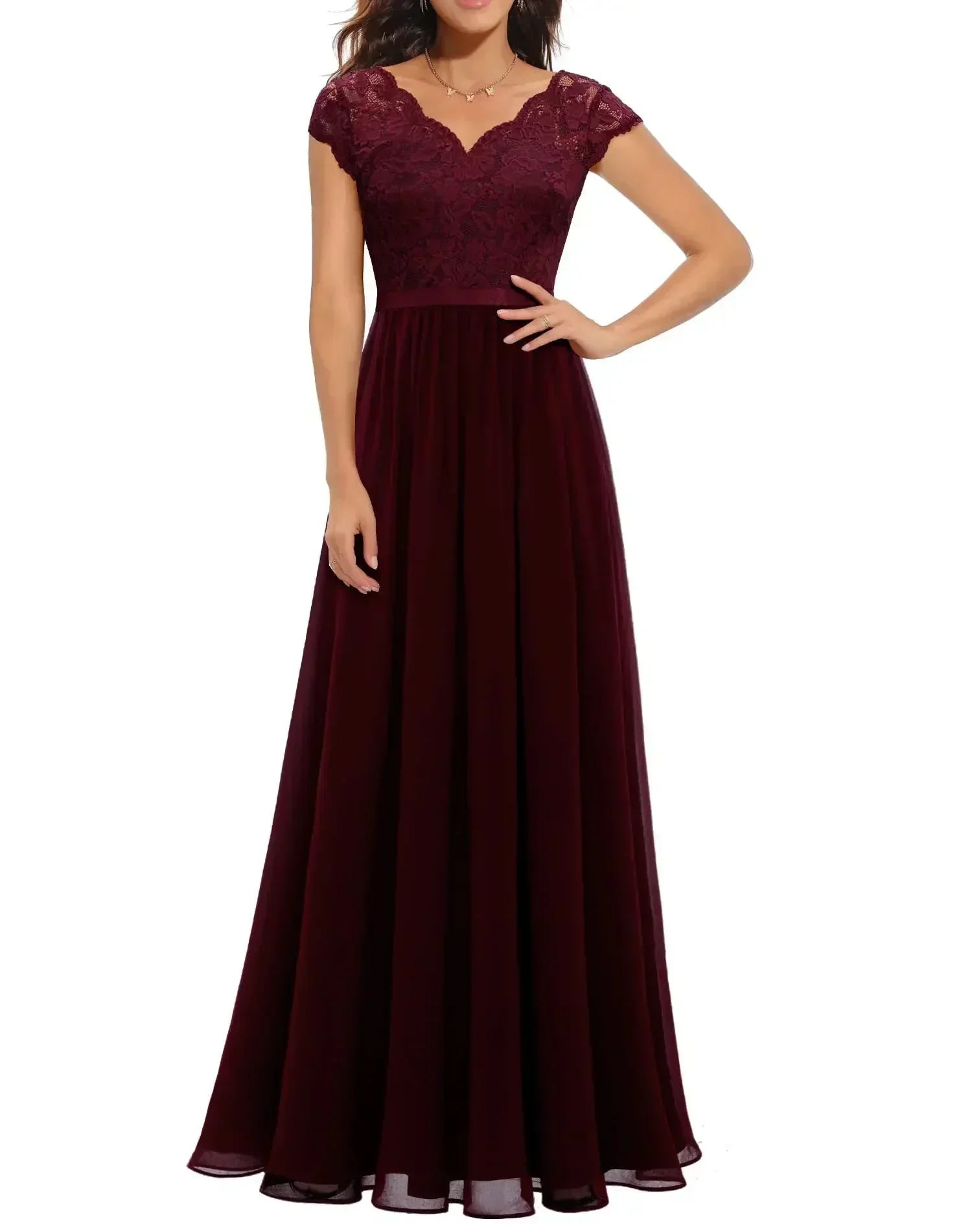 Women's Lace Chiffon Maxi Evening Dress