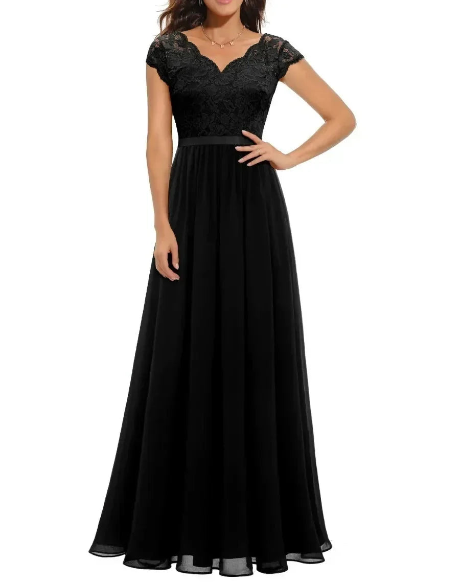 Women's Lace Chiffon Maxi Evening Dress