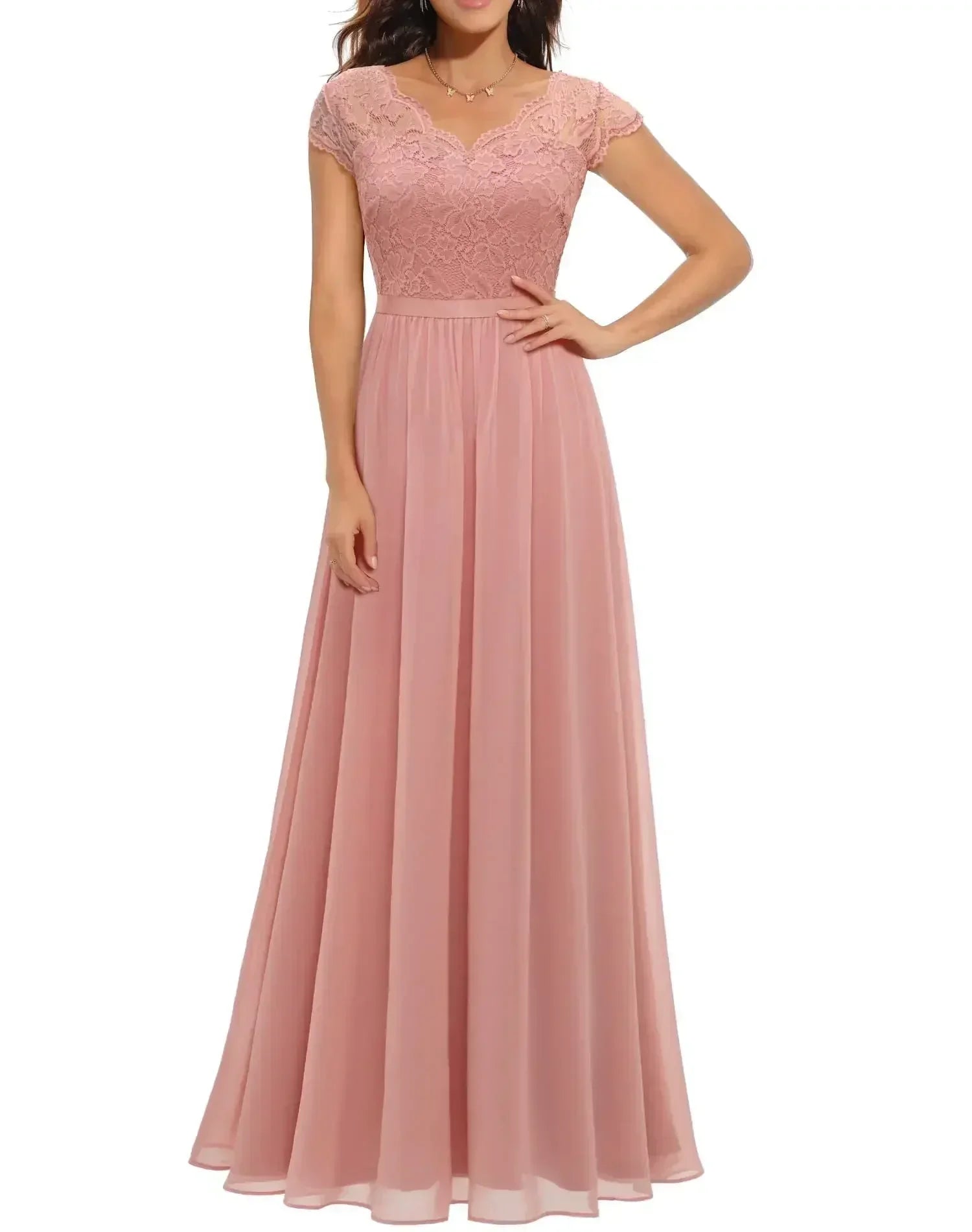 Women's Lace Chiffon Maxi Evening Dress