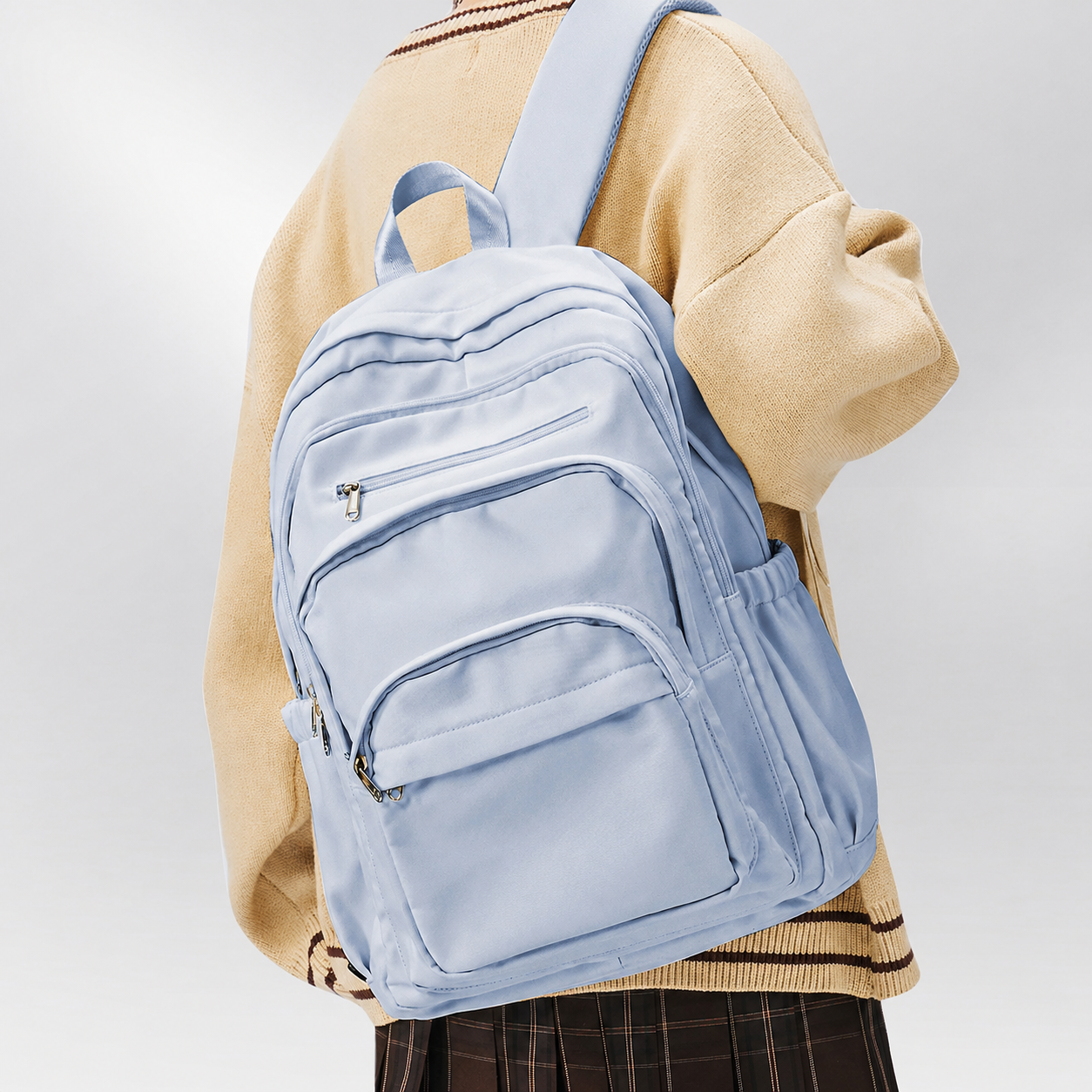 Backpack in Nylon with Multiple Zip Pockets for Everyday Use