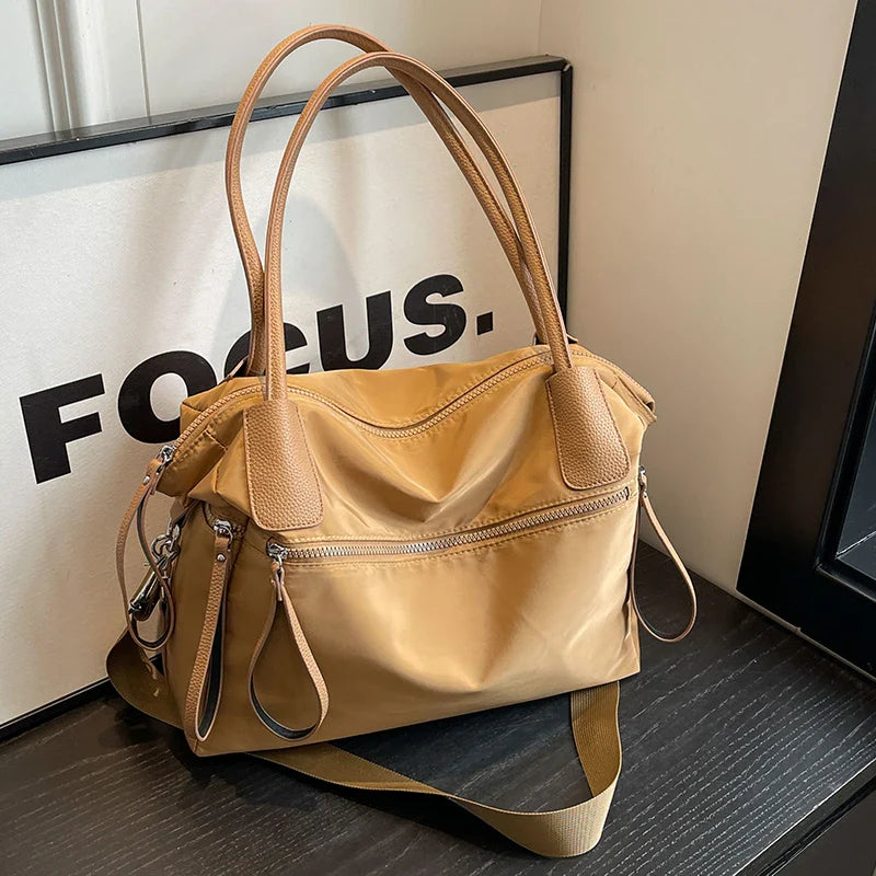 Shoulder Bag in Nylon with Crossbody Strap and Zip Pockets