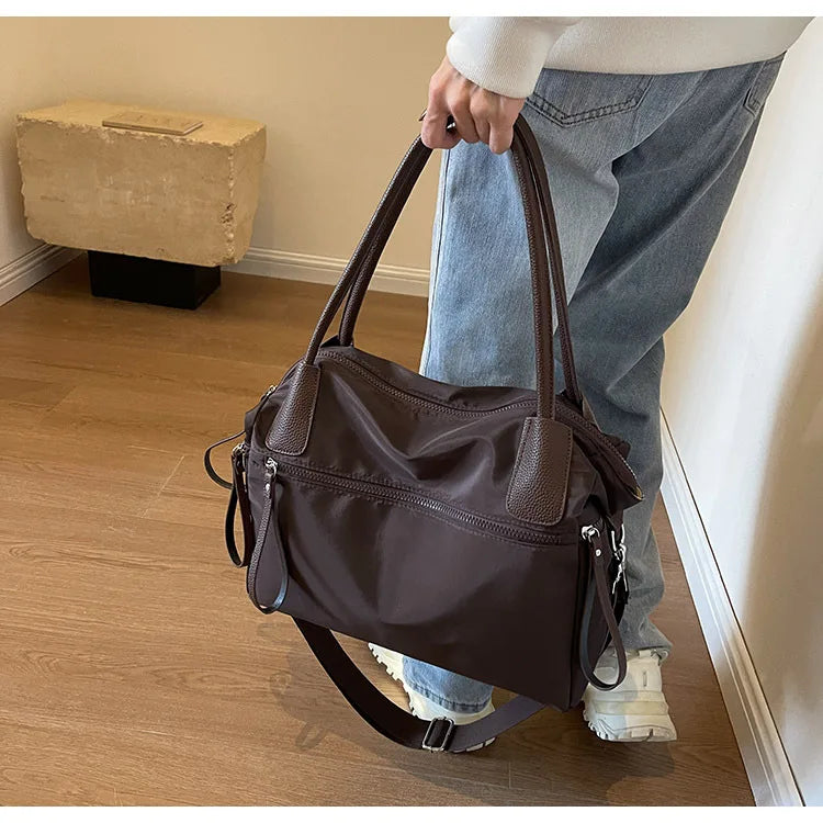 Shoulder Bag in Nylon with Crossbody Strap and Zip Pockets