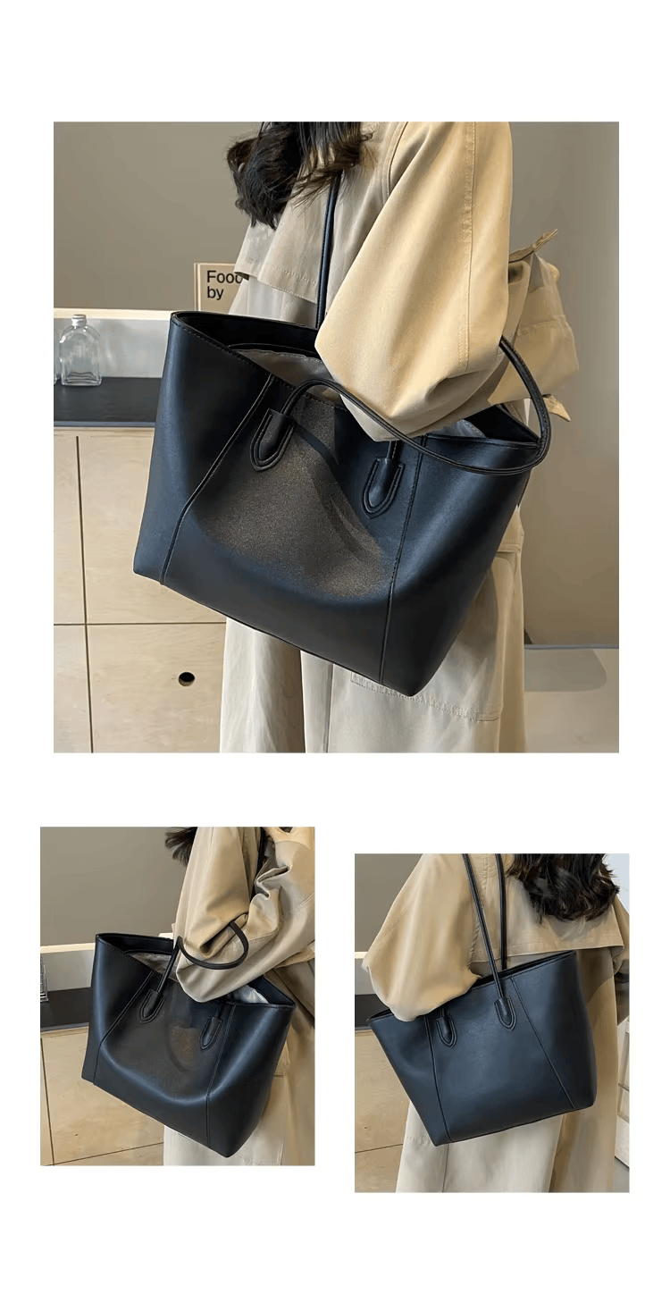 Tote Bag in Faux Leather with Braided Top Handles
