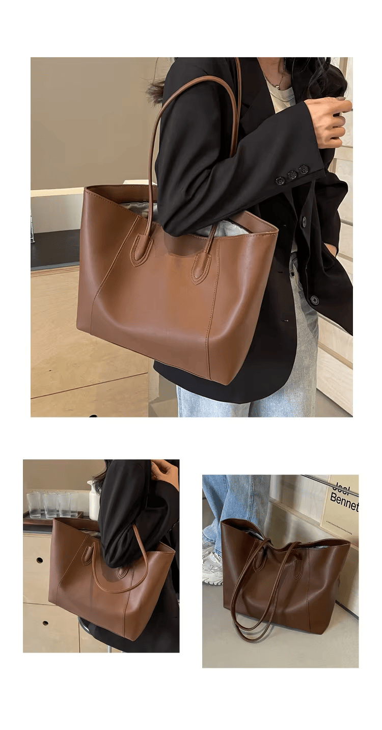 Tote Bag in Faux Leather with Braided Top Handles