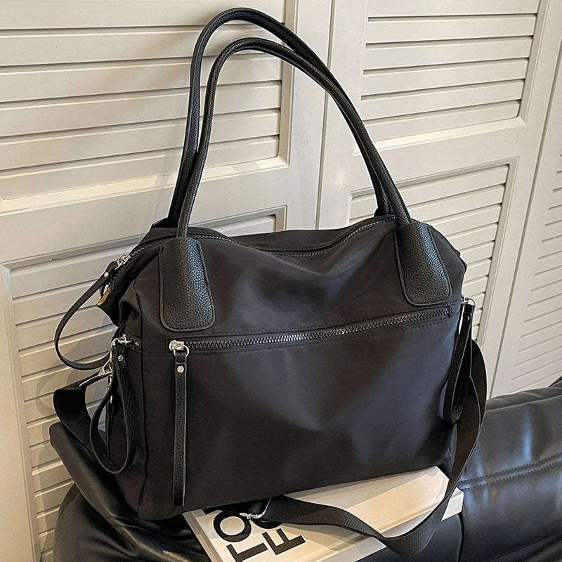 Shoulder Bag in Nylon with Crossbody Strap and Zip Pockets