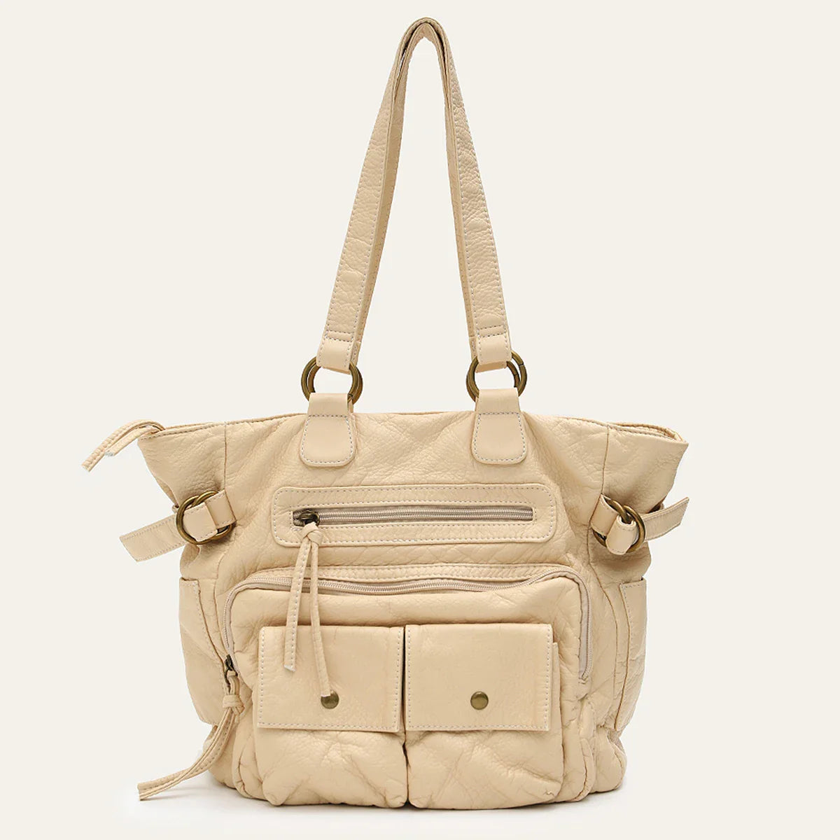 Tote Bag in Faux Leather with Woven Handle Detail